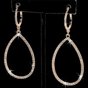 3" Long Pave Crystal Leverback Hoop Dangle Drop Earrings Gold